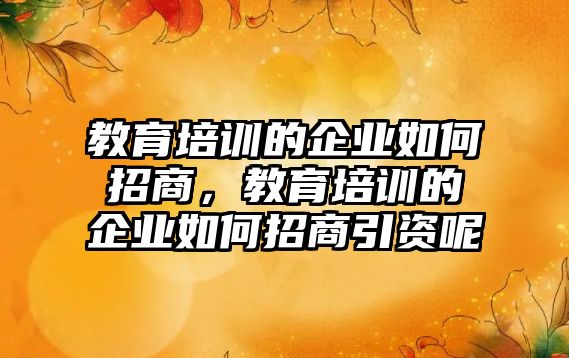 教育培訓(xùn)的企業(yè)如何招商，教育培訓(xùn)的企業(yè)如何招商引資呢