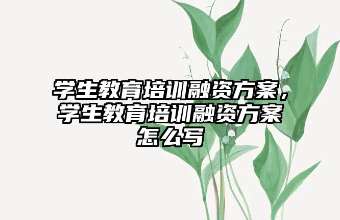 學(xué)生教育培訓(xùn)融資方案，學(xué)生教育培訓(xùn)融資方案怎么寫