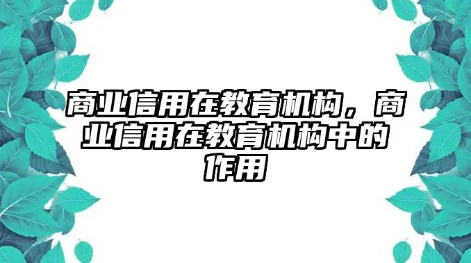 商業(yè)信用在教育機構，商業(yè)信用在教育機構中的作用