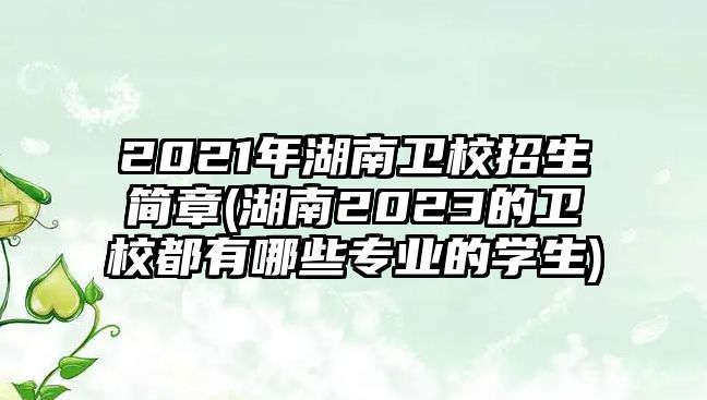 2021年湖南衛(wèi)校招生簡章(湖南2023的衛(wèi)校都有哪些專業(yè)的學(xué)生)