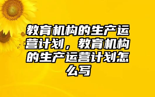 教育機構(gòu)的生產(chǎn)運營計劃，教育機構(gòu)的生產(chǎn)運營計劃怎么寫