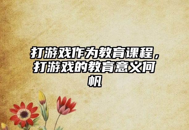 打游戲作為教育課程，打游戲的教育意義何帆