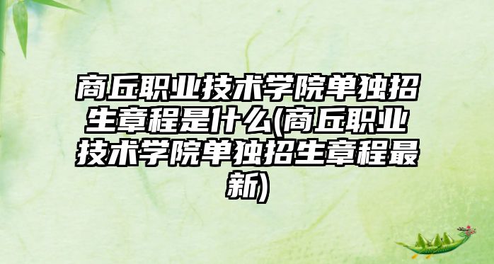 商丘職業(yè)技術學院單獨招生章程是什么(商丘職業(yè)技術學院單獨招生章程最新)