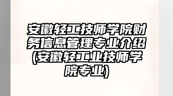 安徽輕工技師學(xué)院財務(wù)信息管理專業(yè)介紹(安徽輕工業(yè)技師學(xué)院專業(yè))