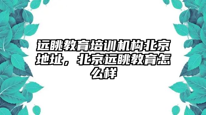 遠眺教育培訓機構北京地址，北京遠眺教育怎么樣