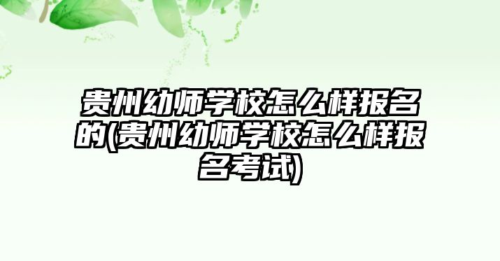 貴州幼師學(xué)校怎么樣報(bào)名的(貴州幼師學(xué)校怎么樣報(bào)名考試)