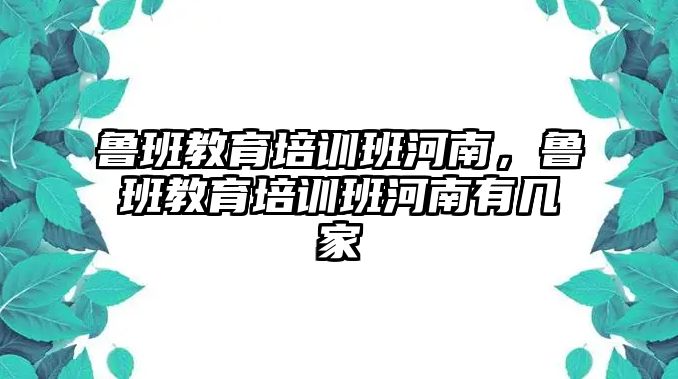 魯班教育培訓班河南，魯班教育培訓班河南有幾家