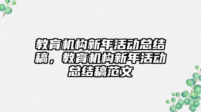 教育機構(gòu)新年活動總結(jié)稿，教育機構(gòu)新年活動總結(jié)稿范文