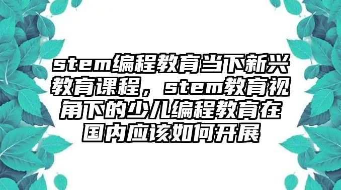 stem編程教育當(dāng)下新興教育課程，stem教育視角下的少兒編程教育在國(guó)內(nèi)應(yīng)該如何開(kāi)展