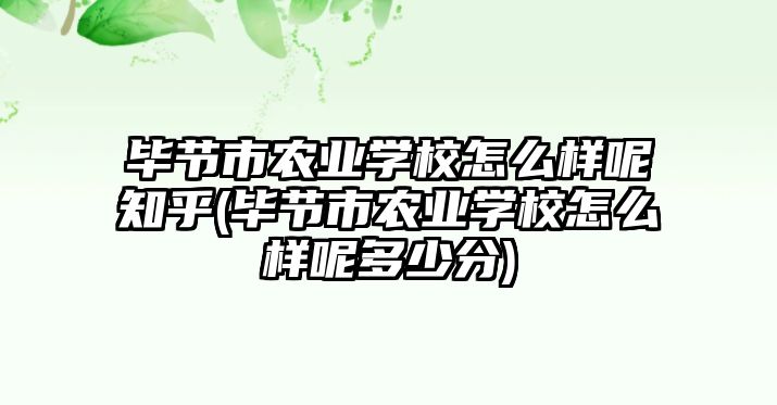 畢節(jié)市農(nóng)業(yè)學(xué)校怎么樣呢知乎(畢節(jié)市農(nóng)業(yè)學(xué)校怎么樣呢多少分)