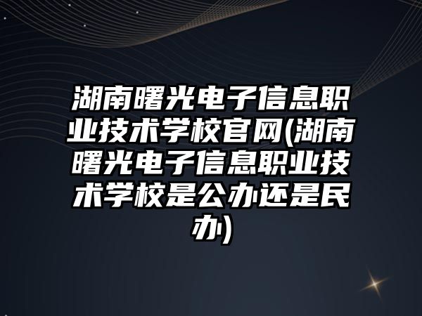 湖南曙光電子信息職業(yè)技術(shù)學(xué)校官網(wǎng)(湖南曙光電子信息職業(yè)技術(shù)學(xué)校是公辦還是民辦)