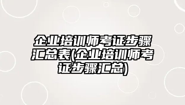 企業(yè)培訓師考證步驟匯總表(企業(yè)培訓師考證步驟匯總)