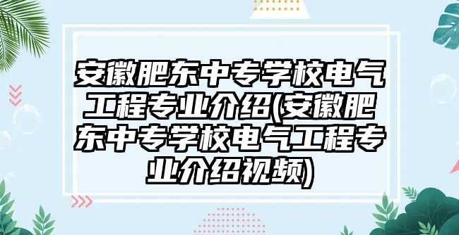 安徽肥東中專學(xué)校電氣工程專業(yè)介紹(安徽肥東中專學(xué)校電氣工程專業(yè)介紹視頻)