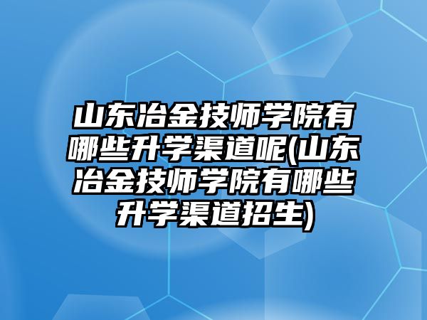 山東冶金技師學(xué)院有哪些升學(xué)渠道呢(山東冶金技師學(xué)院有哪些升學(xué)渠道招生)