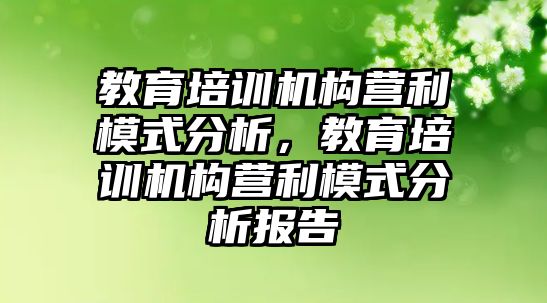 教育培訓機構(gòu)營利模式分析，教育培訓機構(gòu)營利模式分析報告