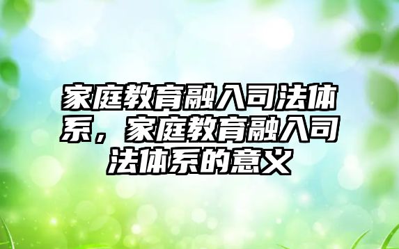 家庭教育融入司法體系，家庭教育融入司法體系的意義