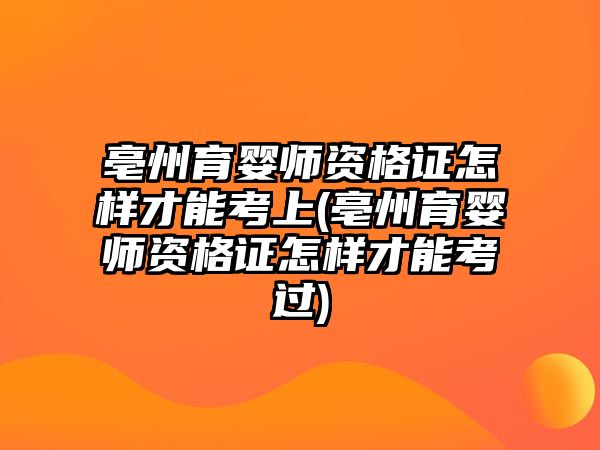 亳州育嬰師資格證怎樣才能考上(亳州育嬰師資格證怎樣才能考過)