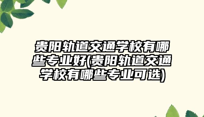 貴陽軌道交通學校有哪些專業(yè)好(貴陽軌道交通學校有哪些專業(yè)可選)