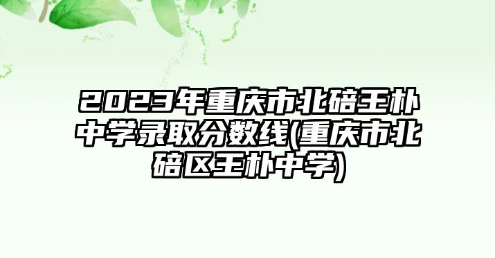 2023年重慶市北碚王樸中學(xué)錄取分?jǐn)?shù)線(重慶市北碚區(qū)王樸中學(xué))