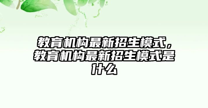 教育機構(gòu)最新招生模式，教育機構(gòu)最新招生模式是什么