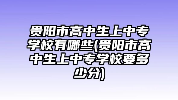 貴陽市高中生上中專學校有哪些(貴陽市高中生上中專學校要多少分)