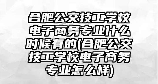 合肥公交技工學(xué)校電子商務(wù)專業(yè)什么時候有的(合肥公交技工學(xué)校電子商務(wù)專業(yè)怎么樣)