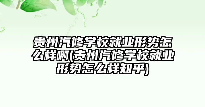 貴州汽修學(xué)校就業(yè)形勢怎么樣啊(貴州汽修學(xué)校就業(yè)形勢怎么樣知乎)