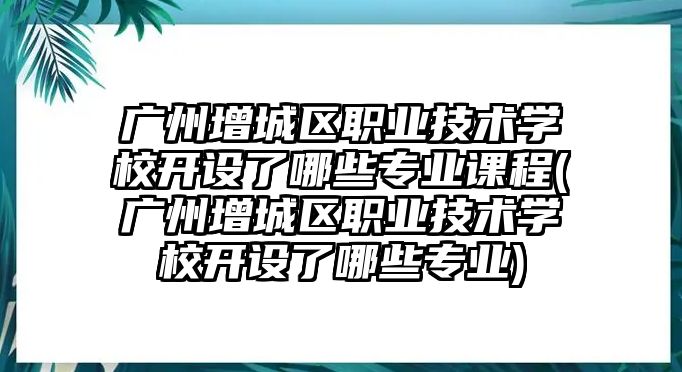 廣州增城區(qū)職業(yè)技術學校開設了哪些專業(yè)課程(廣州增城區(qū)職業(yè)技術學校開設了哪些專業(yè))