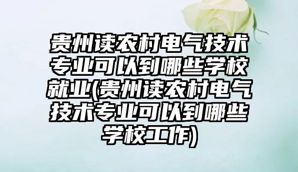 貴州讀農(nóng)村電氣技術專業(yè)可以到哪些學校就業(yè)(貴州讀農(nóng)村電氣技術專業(yè)可以到哪些學校工作)