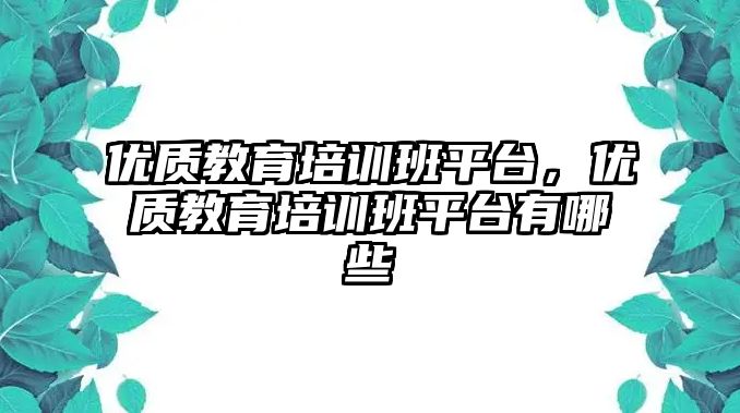 優(yōu)質(zhì)教育培訓班平臺，優(yōu)質(zhì)教育培訓班平臺有哪些