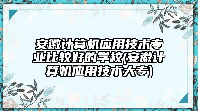 安徽計(jì)算機(jī)應(yīng)用技術(shù)專業(yè)比較好的學(xué)校(安徽計(jì)算機(jī)應(yīng)用技術(shù)大專)