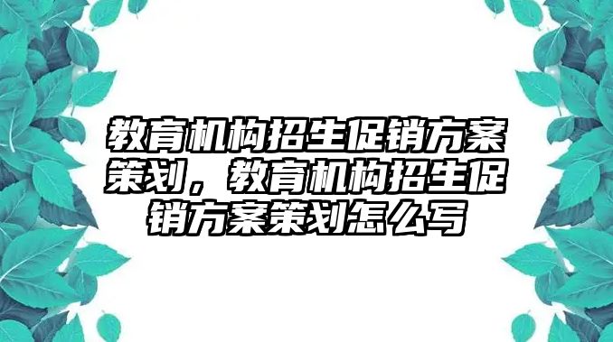 教育機(jī)構(gòu)招生促銷方案策劃，教育機(jī)構(gòu)招生促銷方案策劃怎么寫