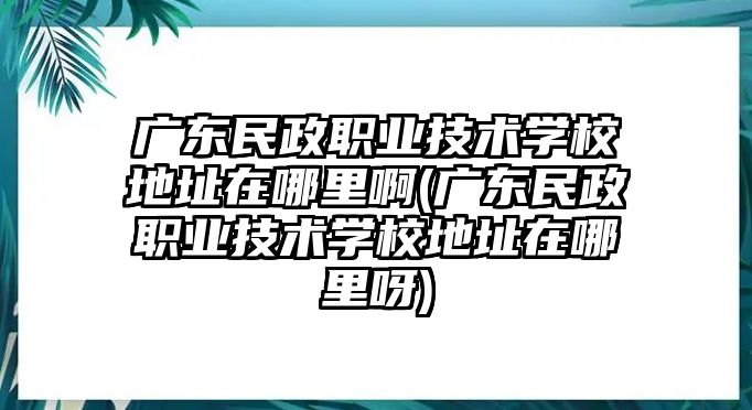 廣東民政職業(yè)技術(shù)學(xué)校地址在哪里啊(廣東民政職業(yè)技術(shù)學(xué)校地址在哪里呀)