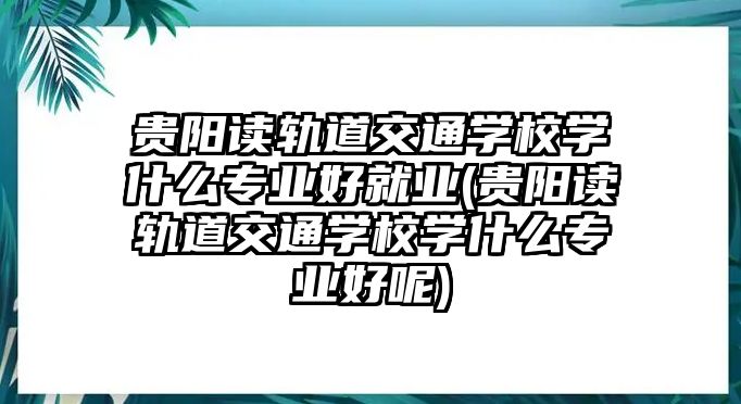 貴陽讀軌道交通學校學什么專業(yè)好就業(yè)(貴陽讀軌道交通學校學什么專業(yè)好呢)