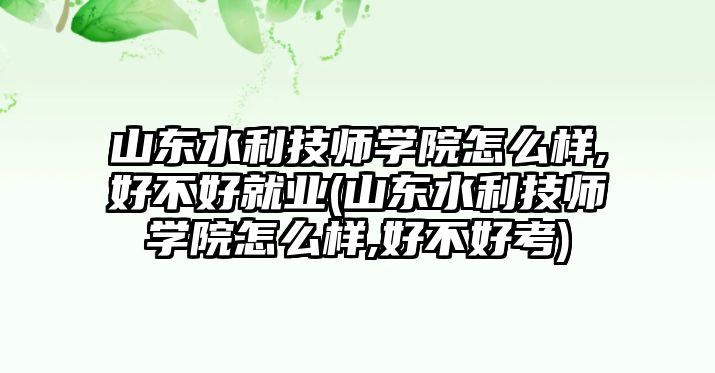 山東水利技師學院怎么樣,好不好就業(yè)(山東水利技師學院怎么樣,好不好考)