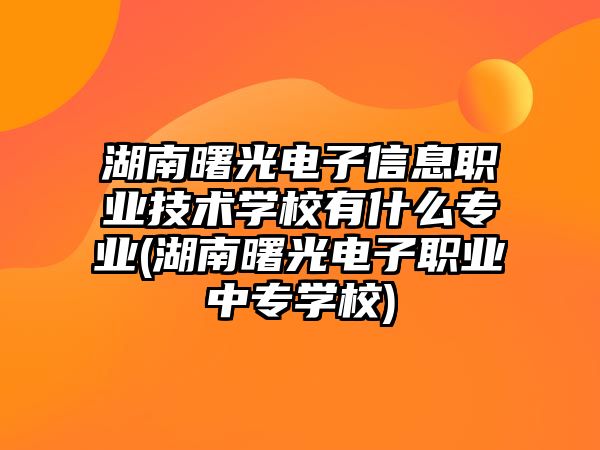 湖南曙光電子信息職業(yè)技術學校有什么專業(yè)(湖南曙光電子職業(yè)中專學校)