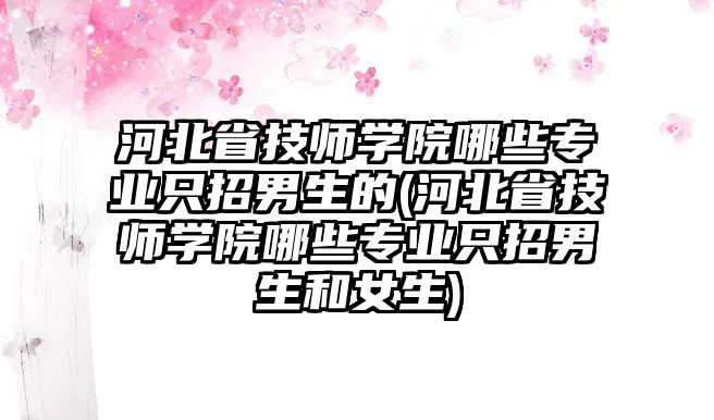 河北省技師學(xué)院哪些專業(yè)只招男生的(河北省技師學(xué)院哪些專業(yè)只招男生和女生)