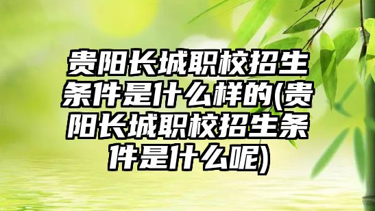 貴陽長城職校招生條件是什么樣的(貴陽長城職校招生條件是什么呢)