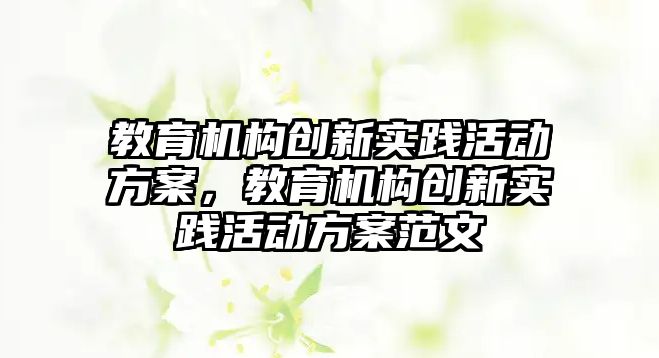 教育機構創(chuàng)新實踐活動方案，教育機構創(chuàng)新實踐活動方案范文