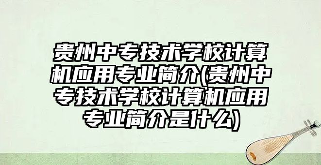 貴州中專技術學校計算機應用專業(yè)簡介(貴州中專技術學校計算機應用專業(yè)簡介是什么)