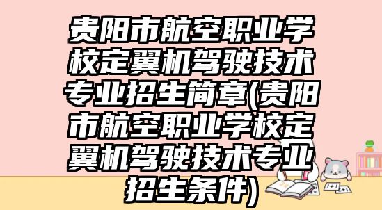 貴陽市航空職業(yè)學(xué)校定翼機(jī)駕駛技術(shù)專業(yè)招生簡(jiǎn)章(貴陽市航空職業(yè)學(xué)校定翼機(jī)駕駛技術(shù)專業(yè)招生條件)