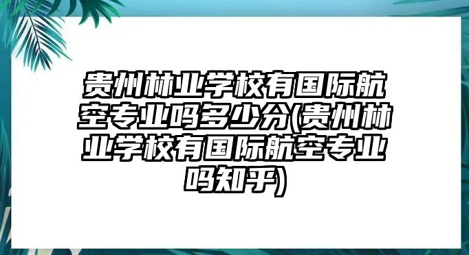 貴州林業(yè)學(xué)校有國(guó)際航空專業(yè)嗎多少分(貴州林業(yè)學(xué)校有國(guó)際航空專業(yè)嗎知乎)