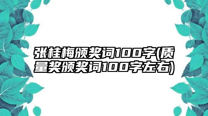 張桂梅頒獎(jiǎng)詞100字(質(zhì)量獎(jiǎng)?lì)C獎(jiǎng)詞100字左右)