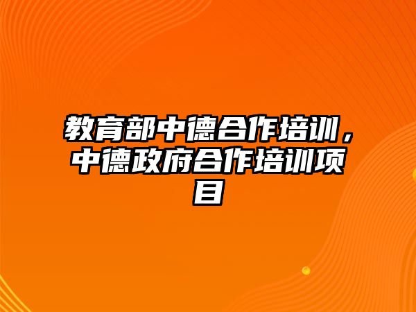 教育部中德合作培訓(xùn)，中德政府合作培訓(xùn)項目