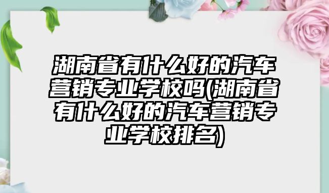 湖南省有什么好的汽車營銷專業(yè)學校嗎(湖南省有什么好的汽車營銷專業(yè)學校排名)