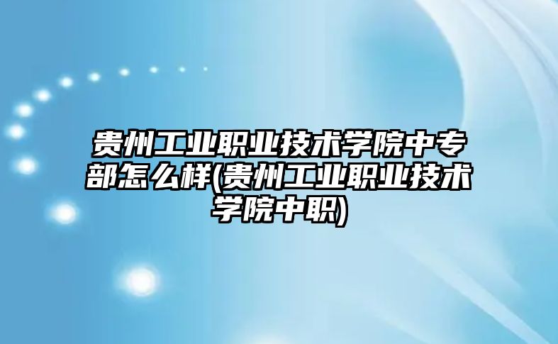 貴州工業(yè)職業(yè)技術學院中專部怎么樣(貴州工業(yè)職業(yè)技術學院中職)