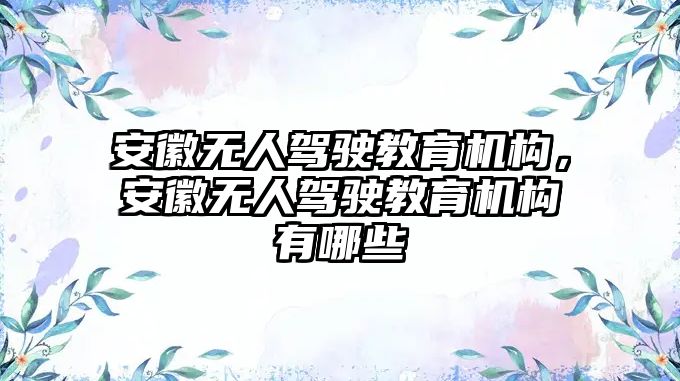 安徽無人駕駛教育機構，安徽無人駕駛教育機構有哪些