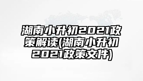 湖南小升初2021政策解讀(湖南小升初2021政策文件)