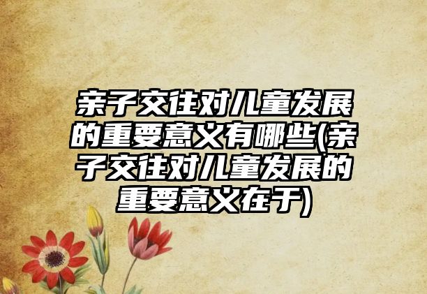 親子交往對兒童發(fā)展的重要意義有哪些(親子交往對兒童發(fā)展的重要意義在于)