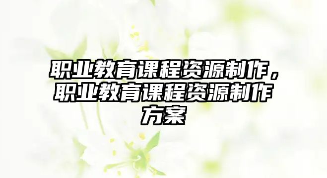 職業(yè)教育課程資源制作，職業(yè)教育課程資源制作方案